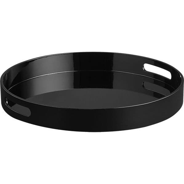 hi-gloss round black tray | CB2 | Black tray, Coffee table trays, Tray