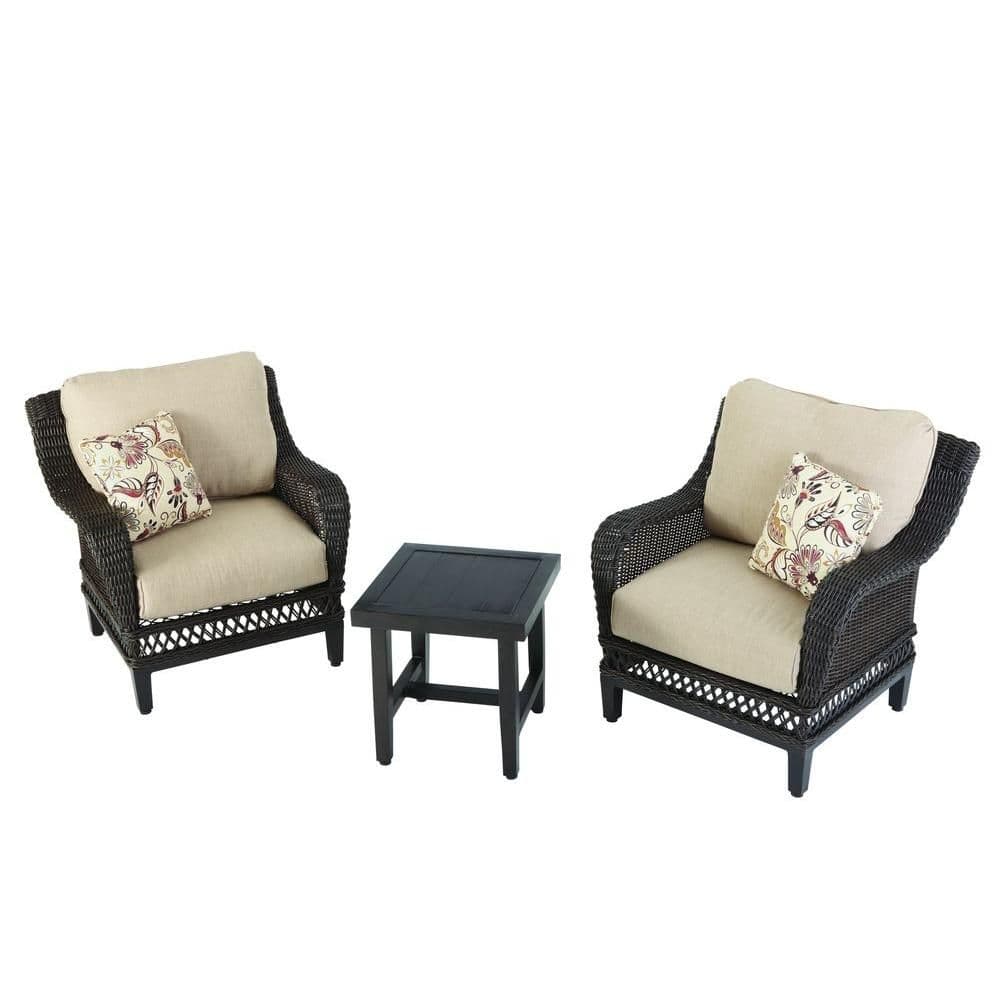 Hampton Bay Woodbury 3-Piece Wicker Outdoor Patio Chat Set with ...