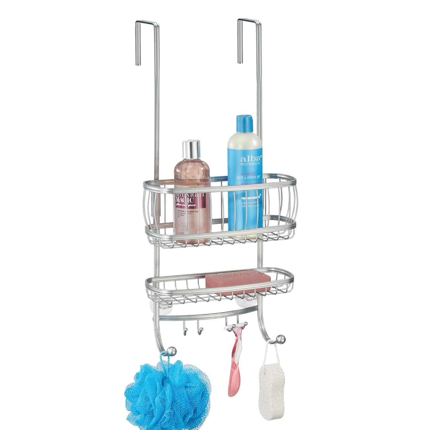 mDesign Over Door Shower Caddy - Practical Stainless Steel Shower ...