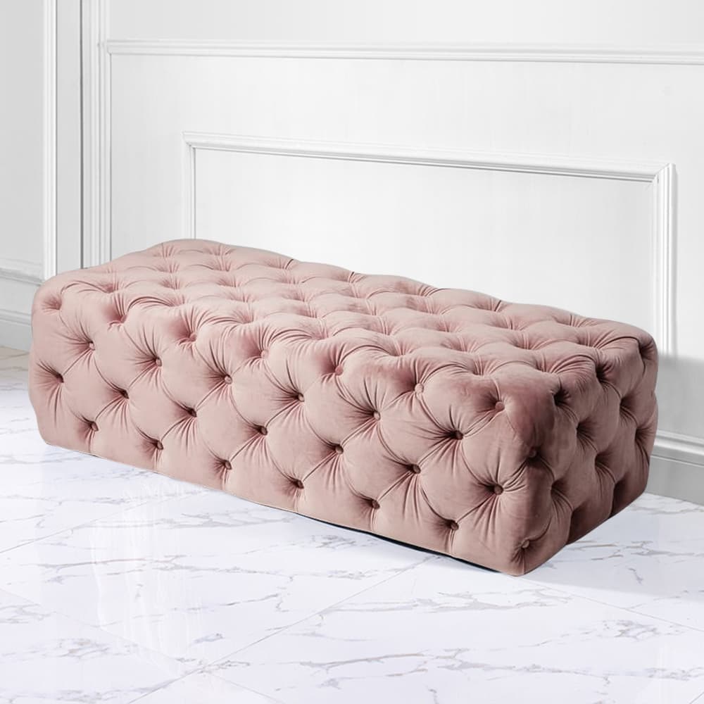 Pink 39.4" Velvet Upholstered Tufted Bench Ottoman Entryway Bedroom-Homary