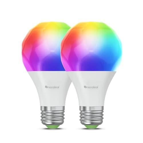 Nanoleaf Essentials Smart Light Bulbs, Smart Bulbs Work with Alexa, Apple Home, Siri, Google, 16M+ RGBTW Color Changing Light Bulb, 2.4GHz WiF A19 E26 60W (Matter Over WiFi A19 (2PK))