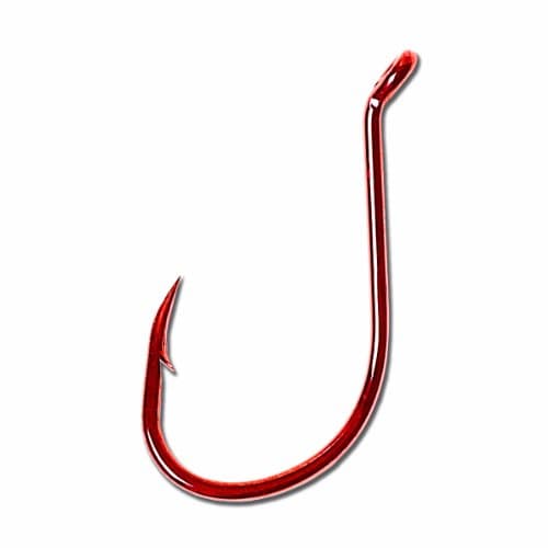 Eagle Claw Lazer Sharp Octopus Long Shank Offset Up Eye Fishing Hook, Red, 5/0