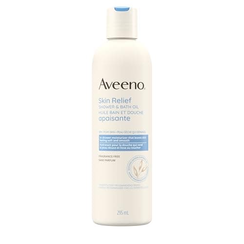 Aveeno Skin Relief Shower & Bath Oil, Dry Itchy Skin Relief, Oat, Mineral Oil, Body Moisturizer, Fragrance Free, 295-mL
