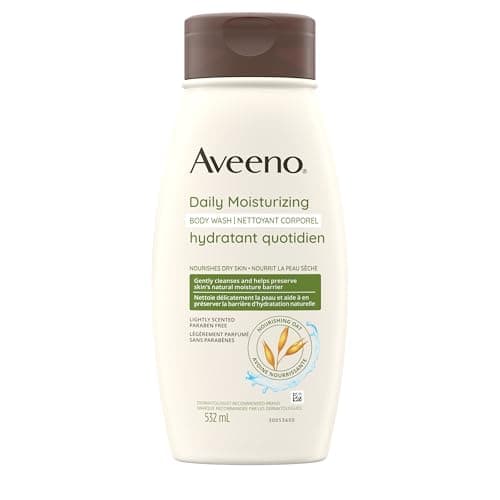 Aveeno Daily Moisturizing Body Wash for Dry, Sensitive Skin with Prebiotic Oat, Hydrating Oat Body Wash Nourishes Dry Skin & Gently Cleanses, Light Fragrance, Sulfate-Free, 532 mL
