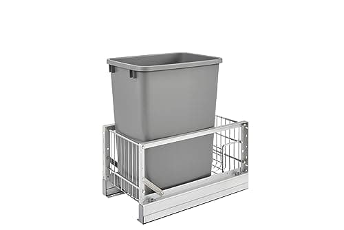 Rev-A-Shelf 5349-15DM-117-Single 35 Quart Pull-Out Brushed Aluminum & Silver Waste Container