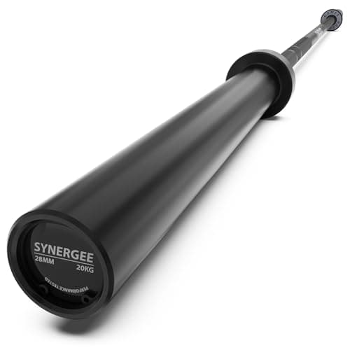 Synergee Games 20kg Colored Men’s Red Ceramic Coated Barbell. Rated 1500lbs for Weightlifting, Powerlifting and