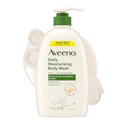 Aveeno Daily Moisturizing Body Wash for Dry, Sensitive Skin with Prebiotic Oat, Hydrating Oat Body Wash Nourishes Dry Skin & Gently Cleanses, Light Fragrance, Sulfate-Free, 532 mL