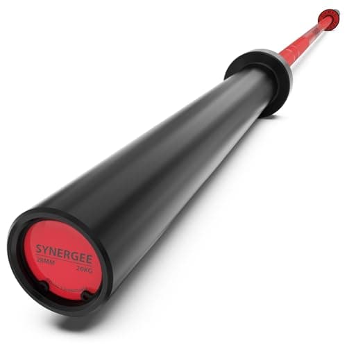 Synergee Games 20kg Colored Men’s Red Ceramic Coated Barbell. Rated 1500lbs for Weightlifting, Powerlifting and