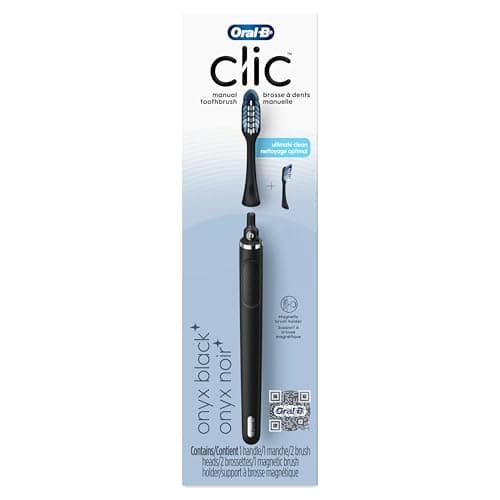 Oral-B Clic Manual Toothbrush, Onyx Black, with 2 Replaceable Brush Heads and Magnetic Toothbrush Holder