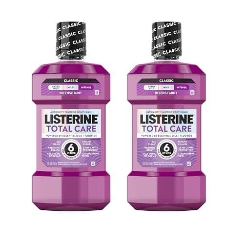 Listerine Total Care Antiseptic Mouthwash for Gingivitis and Teeth Plaque - Contains Thymol, Menthol, and Eucalyptol as essential oils - 1.5L, purple