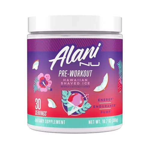 Alani Nu Pre Workout Supplement Powder for Energy, Endurance & Pump Sugar Free Formulated with Amino Acids Like gal-Theanine to Prevent Crashing Hawaiian Shaved Ice, 30 Servings