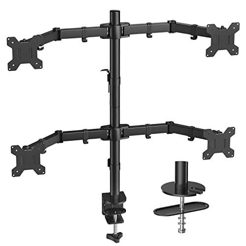 HUANUO Quad Monitor Stand, 4 Monitor Desk Mount for 13-27 inch Computer Screens with Full Articulation, Heavy Duty Monitor Arm Desk Stand Fully Adjustable Stacked Mount Holds up to 22LBS per Arm