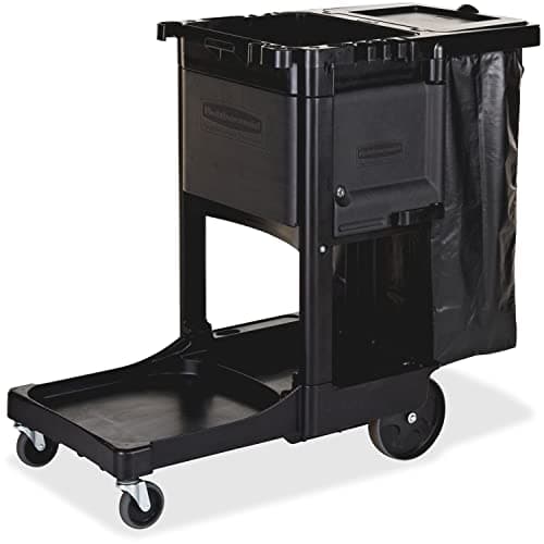 Rubbermaid Commercial Products Executive Series Janitorial and Housekeeping Cleaning Cart with Locking Cabinet Wheeled with Zippered Black Vinyl Bag Black 38.4" H x 21.8" W x 46" gal
