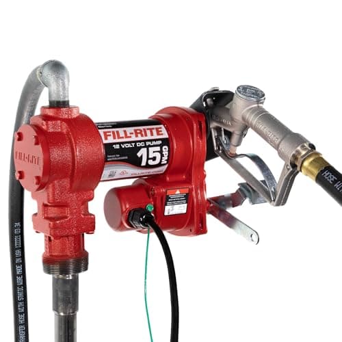 Fill-Rite FR1614 Portable Diesel Transfer Pump w/Discharge Hose, Manual Nozzle, Inlet Strainer, Power Cable/Clips, & Suction Hose