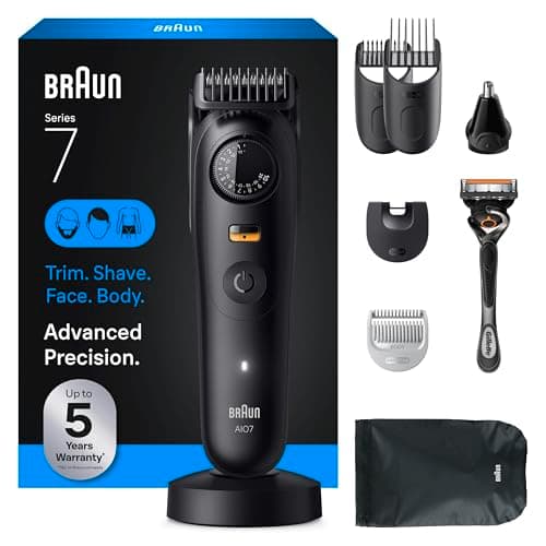Braun All-in-One Style Kit Series 7 7410, 100% Waterproof 8-in-1 Beard & Body Trimmer for Manscaping, with 8 tools and 100-minute Cordless Runtime