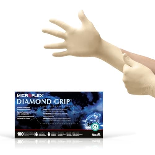 Ansell - Microflex Diamond Grip Plus Powder Free Latex Exam Gloves