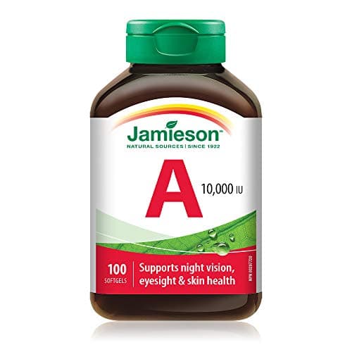 Jamieson Vitamin A 10,000 IU Softgels, Eyesight Support and Skin Health. Gluten-Free, Lactose-Free, No Artificial Colours or Flavours, 100 Count, Proudly American