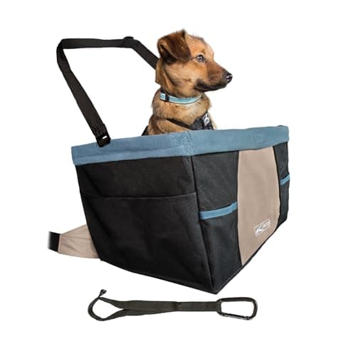 Kurgo Dog Car Seat, Pet Booster Seat, Carabiner for Safety, for Pets - Dogs Under 30 lbs, Rover, Skybox, Heather, Journey, Hangs on Seat, Sits on Seat (Hangs from Seat, Heather Nutmeg Khaki)