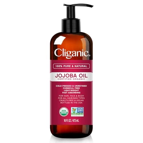 Cliganic Organic Jojoba Oil 473ml with Pump 100% Pure | Bulk Natural Cold Pressed Unrefined Hexane Free Oil for Hair & Face | Base Carrier Oil - Certified Organic