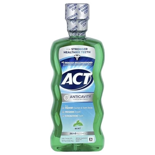 ACT Anticavity Fluoride Mouthwash, Mint, Alcohol Free, 18-Ounce Bottle (Pack of 3)
