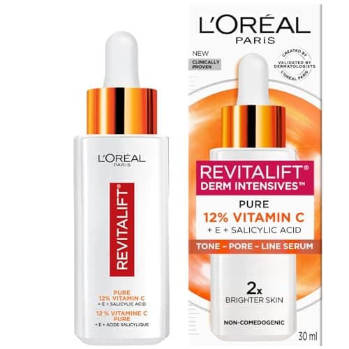 gal'Oréal Paris Vitamin C Brightening Face Serum with 12% Pure Vitamin C, Vitamin E & Salicylic Acid for Antioxidant Protection & Less Visible Pores, Revitalift Derm Intensives, 30mL