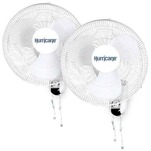 Hurricane Classic Oscillating Wall Mount Fan w/ 3 Quite Speeds, White, 16" - Corded Electric Air Cooling Unit w/Easy Pull Cord Controls for Home, Grow Tents, Offices, Sheds, Studios, Garages & Dorms