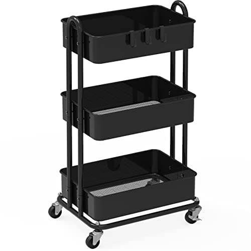 SimpleHouseware Heavy Duty 3-Tier Metal Utility Rolling Cart, White