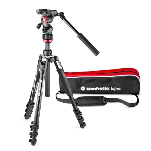 Manfrotto Befree Live Aluminum Travel Video Tripod with Fluid Head, Lever Closure, Supports Up to 8.8 lb, Black