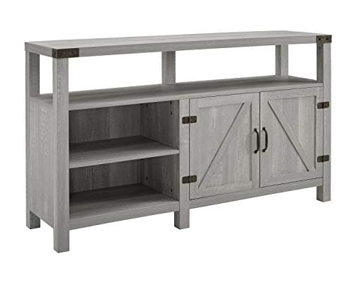 Walker Edison Georgetown Modern Farmhouse Double Barn Door Highboy Storage TV Stand for TVs up to 65 Inches, 58 Inch, Stone Grey