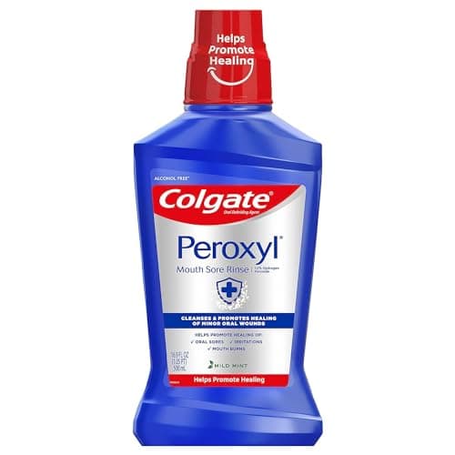 Colgate Peroxyl Antiseptic MouthWash - 1.5% Hydrogen Peroxide, 500 mL Bottle, Mild Mint Flavor Mouth Sore Rinse, Mouth Wash Cleanses & Promotes Healing of Minor Oral Wounds Alchohol and Ethanol Free
