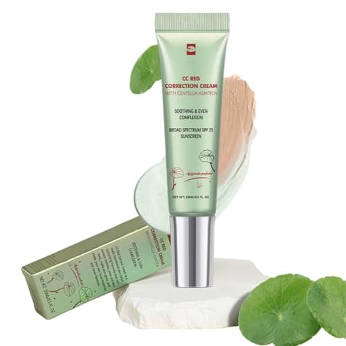 Color Correcting CC Cream – Green Colour Corrector for Redness, CC Red Correct with SPF 25, Lightweight Green Concealer for Even Skin Tone, 15ml