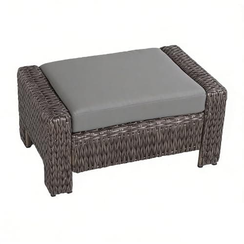 Hampton Bay Laguna Point Brown Wicker Outdoor Patio Ottoman with ...