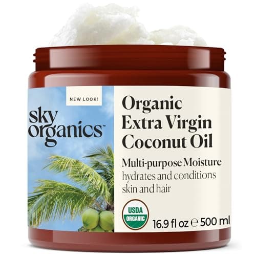 Sky Organics Organic Extra Virgin Coconut Oil for Hair & Skin, 100% Pure & Cold-Pressed USDA Certified Organic to Moisturize, Soften & Nourish, 16.9 fl. Oz