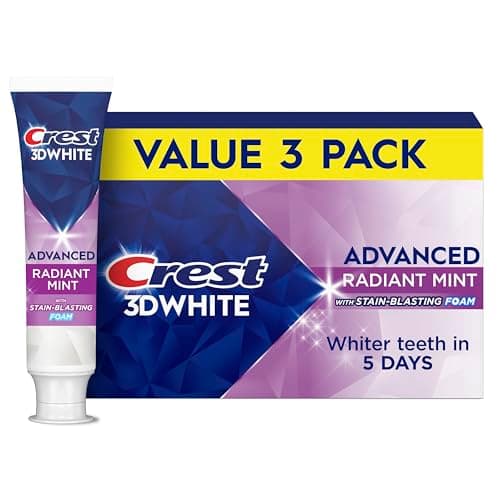 Crest 3D White Advanced Teeth Whitening Toothpaste, Radiant Mint, 4 Count (Pack of 1), 280 mL Total (70 mL each)
