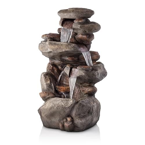 Alpine Corporation 28-in H Resin Rock Waterfall Fountain Outdoor ...