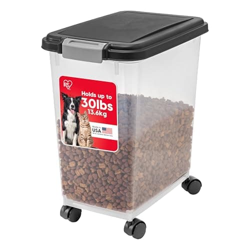 IRIS USA WeatherPro Airtight Dog Food Storage Container 50lbs, Removable Wheels, for Dog Cat Bird and other Pet Food Storage Bin, Keep Fresh, Translucent Body, Easy Mobility, BPA Free, Clear/Gray