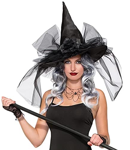 Deluxe Black Velvet Witch Hat with Silver Buckle
