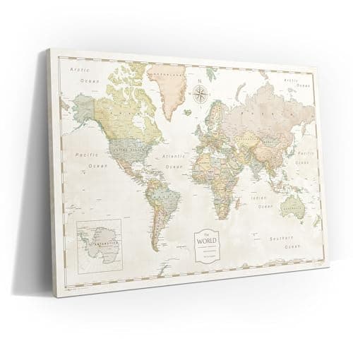 World Travel Map Pin Board with Push Pins: Golden Aged — Conquest Maps LLC