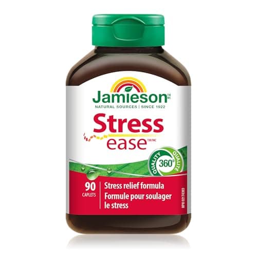 Jamieson Stressease Vitamin B Complex with Vitamin C, Magnesium, Calcium, and Zinc, Packed with 13 Essential Nutrients, Stress Relief Formula, Supports Energy Production, Metabolism, and Immune Support. Vegetarian, Gluten-Free, 90 Caplets, Proudly American