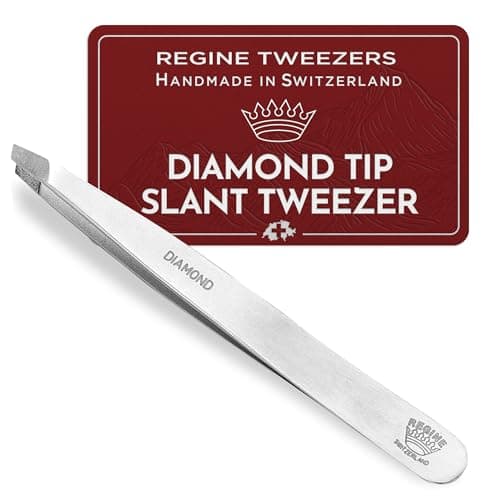 Regine Switzerland Genuine Diamond Tip Tweezer - Handmade in Switzerland - Professional Precision for Eyebrow & Hair Removal - Perfectly Aligned - Stainless Steel