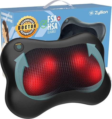 Zyllion Shiatsu Back and Neck Massager with Heat - 3D Kneading Deep Tissue Electric Massage Pillow for Chair, Car, Muscle Pain Relief on Shoulders, Legs, Foot - Pink (ZMA-13)