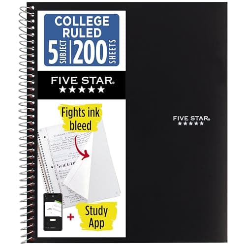 Mead Five Star Wirebound Notebook, 2-Subject, Medium/College Rule, 80 Sheets 19x13.9 cm (7.5x5.5) Assorted Cover Color