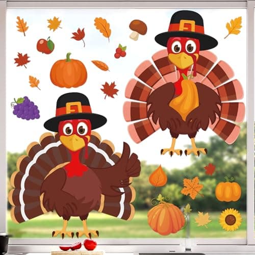 Thanksgiving Window Clings Stickers Fall Decorations Holiday Turkey ...