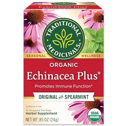 Traditional Medicinals - Organic Echinacea Plus Herbal Tea (Pack of 1) - Help Relieve Cold and Flu Symptoms - 16 Tea Bags Total