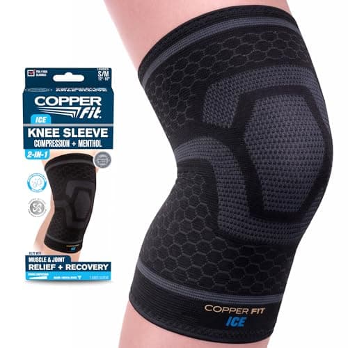Copper Fit ICE Knee Compression Sleeve Infused with Menthol, Black, Large/X-Large