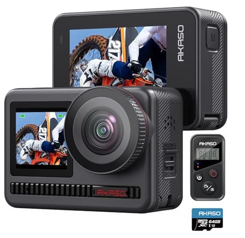 AKASO Brave 8 4K60FPS Action Camera, 48MP Touch Screen Waterproof Super Wide Angle 16x Slo-mo SuperSmooth Stabilization Underwater Camera with 64GB U3 microSDXC Canvas Memory Card