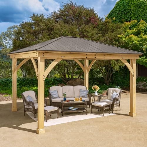 Gazebo de madera Yardistry 12x14 con techo de aluminio