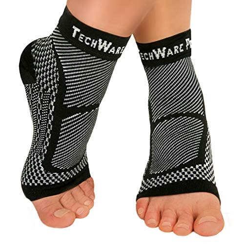 TechWare Pro Ankle Brace Compression Sleeve Relieves Achilles Tendonitis, Joint Pain. Plantar Fasciitis Foot Sock with Arch Support Reduces Swelling & Heel Spur Pain. (Black, gal / XL)