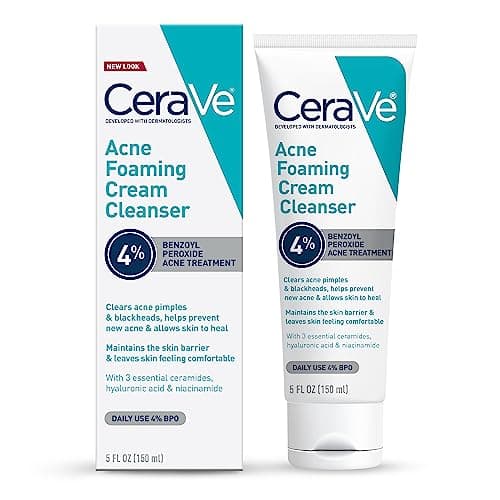 CeraVe 4% Benzoyl Peroxide Acne Treatment Foaming Cleanser Face & Body Wash, with Hyaluronic Acid and Niacinamide. Helps Clear Acne Pimples and prevent breakouts. Gentle Gel, Fragrance-Free, 150ML