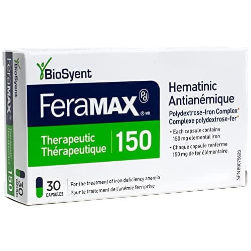 FeraMAX Pd Therapeutic 150 Iron Supplement - Once Daily High Dose Iron Supplement No.1 Recommended Treatment for Iron Deficiency Anemia - 150mg of Elemental Iron per Capsule, 30 Capsules